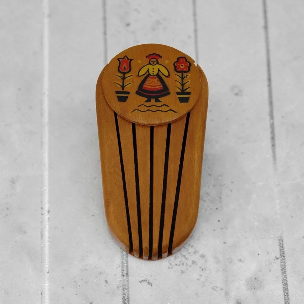Vtg Mid Century Wooden Knife Block Wall Hanging Folk Art Yugoslavia Hand Painted
